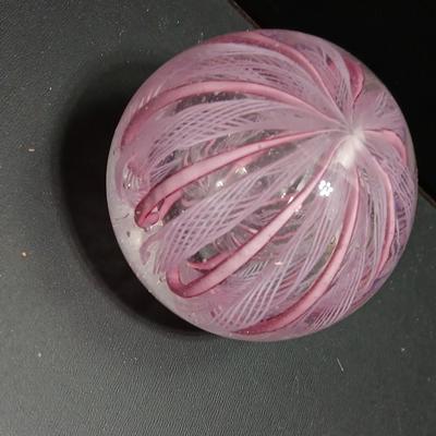 Pink and white Murano like glass paperweight - very sweet design!