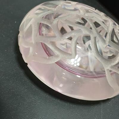 Carved design paperweight light pink hue -