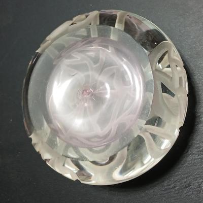 Carved design paperweight light pink hue -