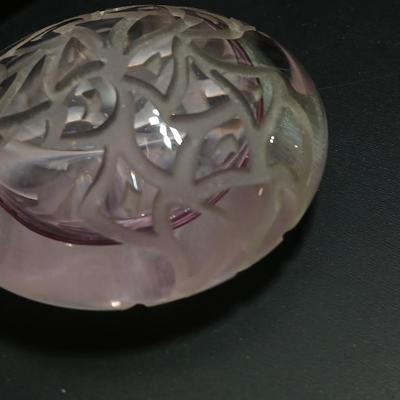 Carved design paperweight light pink hue -