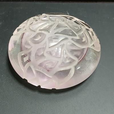 Carved design paperweight light pink hue -