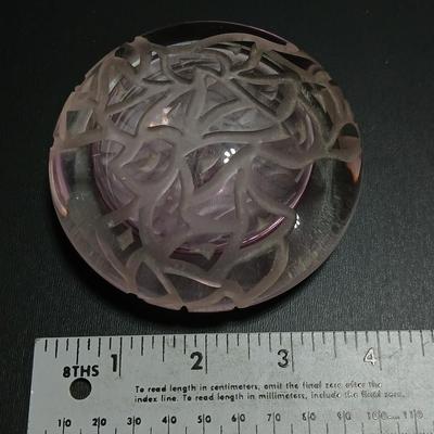 Carved design paperweight light pink hue -