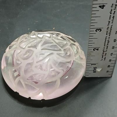 Carved design paperweight light pink hue -