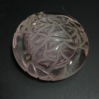 Carved design paperweight light pink hue -