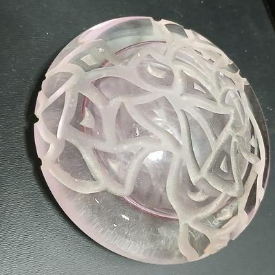 Carved design paperweight light pink hue -