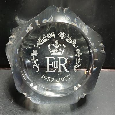 Two clear glass advertisement paperweights - Glass ER II 1977 Silver Jubilee Souvenir/paperweight & City of Birmingham Glass paperweight
