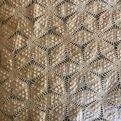 UBL778 Antique Hand Crochet Popcorn Ecru Blanket