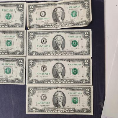 Lot of 7 $2 Dollar Bills Series 1976,1995, 2003