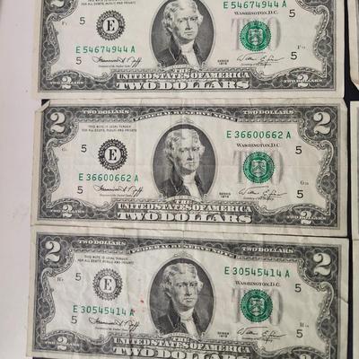 Lot of 7 $2 Dollar Bills Series 1976,1995, 2003