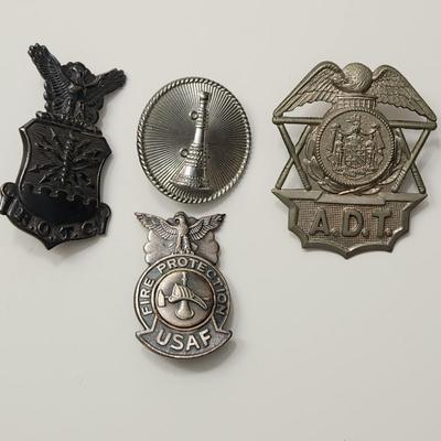 Lot of 4 Vintage Badges ROTC A.D.T. Fire Protection USAF Fire Department