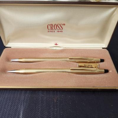 Cross Gold Filled Pen & Mechanical Pencil Set with Case & Booklet