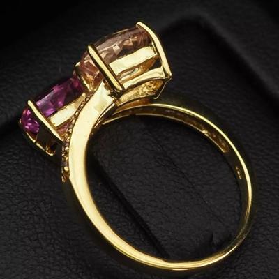 Gorgeous Multi Color Sapphire 3.90Ct 925 Sterling Silver 24K Gold Plated Ring