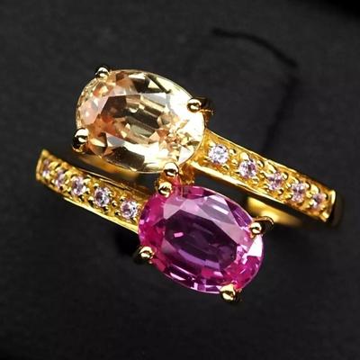 Gorgeous Multi Color Sapphire 3.90Ct 925 Sterling Silver 24K Gold Plated Ring