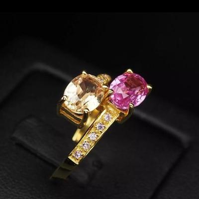 Gorgeous Multi Color Sapphire 3.90Ct 925 Sterling Silver 24K Gold Plated Ring