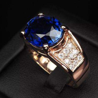 Glamorous Royal Blue Sapphire 9.70Ct 925 Sterling Silver Rose Gold Plated Ring
