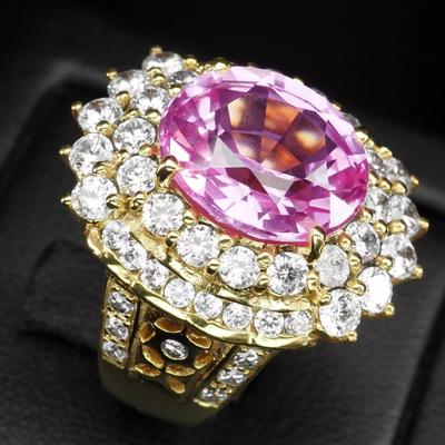 Luxurious Fuchsia Pink Tourmaline 9Ct 925 Sterling Silver 24K Gold Vermeil Ring