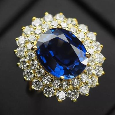 Classically Vivid Blue Sapphire 7.3Ct 925 Sterling Silver 24K Gold Vermeil Ring