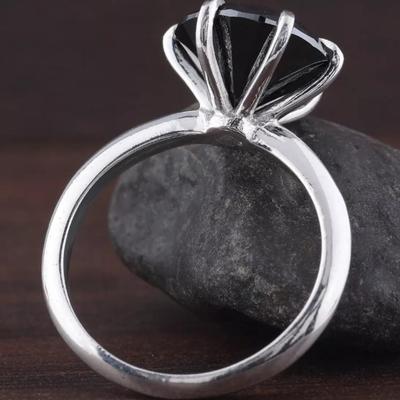 2 .00 Ct Natural Round Cut Black Diamond Solitaire Silver Ring
