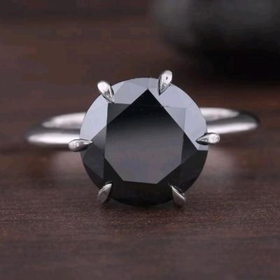 2 .00 Ct Natural Round Cut Black Diamond Solitaire Silver Ring