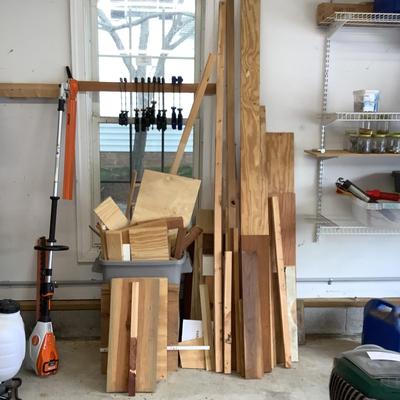 G870 Lot of Scrap Wood with Garbage Can