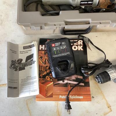 G874 Porter Cable Tool Lot , Belt Sander,Plate Jointer, Drill 2 Lithium Batteries