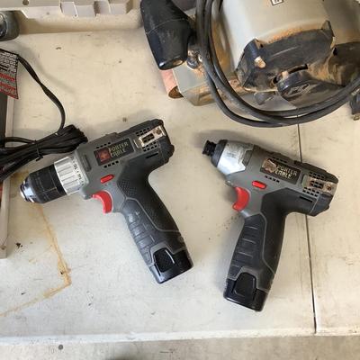 G874 Porter Cable Tool Lot , Belt Sander,Plate Jointer, Drill 2 Lithium Batteries