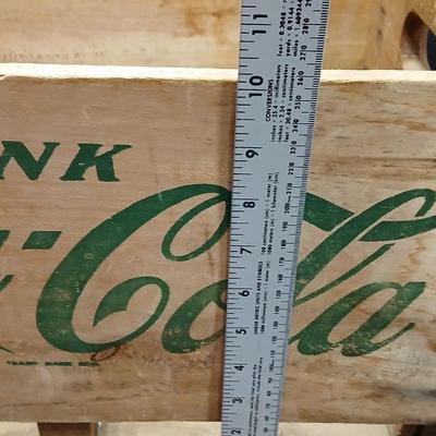 Vintage 1976 wooden Coca Cola crate with coca cola bottles, antique opener and a collectable book