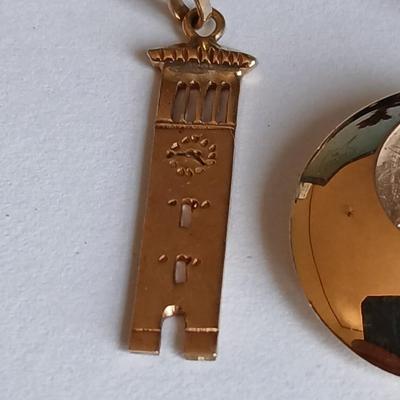 Assortment of 14k Marked Jewelry - 14k Big ben tower - 14k Fluted circle earrings - and a single gemstone earring