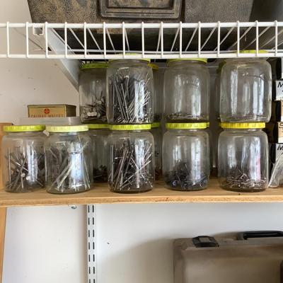 G889 Large Lot of Hardware in Jars and Boxes