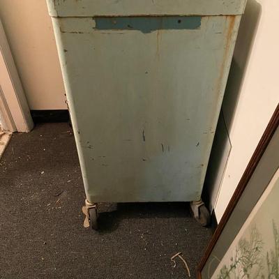 Vintage utility retro mid century modern metal rolling CART, Green
