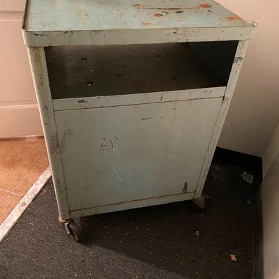 Vintage utility retro mid century modern metal rolling CART, Green