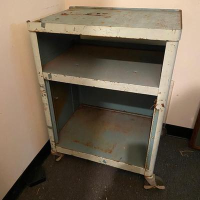 Vintage utility retro mid century modern metal rolling CART, Green