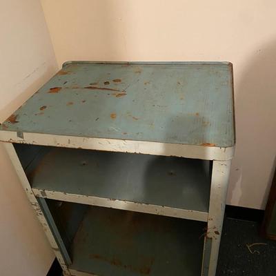 Vintage utility retro mid century modern metal rolling CART, Green