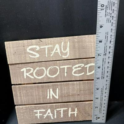 Rustic wooden Hopes & Blessings box with Bless this home wall hanging, stay rooted in Faith, and wooden Jesus wall art