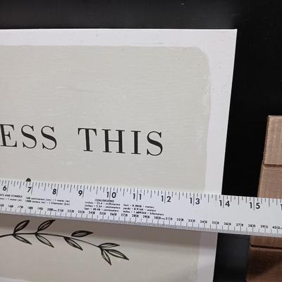 Rustic wooden Hopes & Blessings box with Bless this home wall hanging, stay rooted in Faith, and wooden Jesus wall art