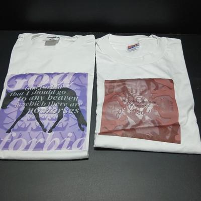 Two horse themed T-shirts - God forbid that I should go to any heaven in which there are no horses & Canter is the cure for any evil.