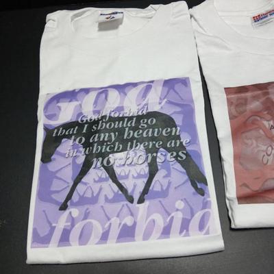 Two horse themed T-shirts - God forbid that I should go to any heaven in which there are no horses & Canter is the cure for any evil.