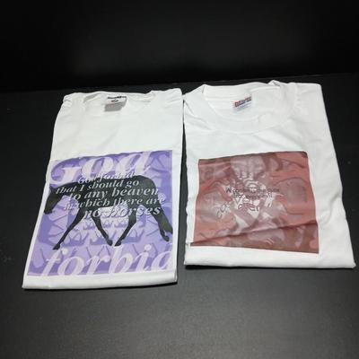 Two horse themed T-shirts - God forbid that I should go to any heaven in which there are no horses & Canter is the cure for any evil.