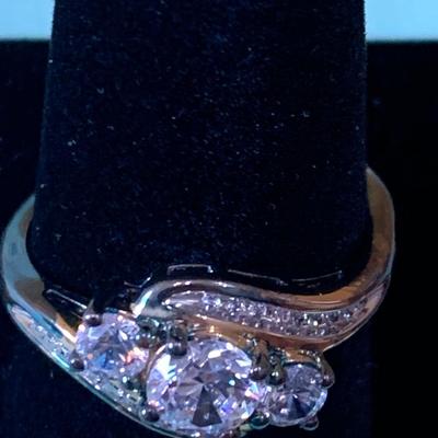 Sterling Estate Ring - CZ Stones - Size 10.5