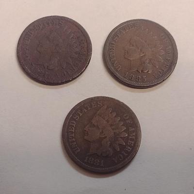 Set of Three 1880's Era U. S. Mint Indian Head Penny Circulated (76)