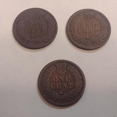 Set of Three 1880's Era U. S. Mint Indian Head Penny Circulated (76)