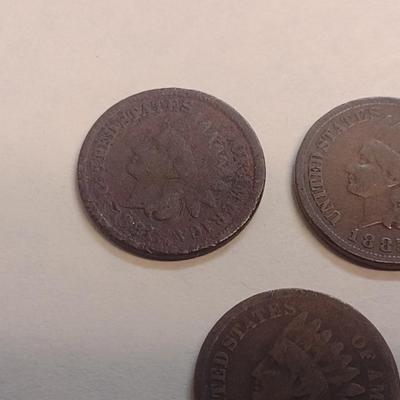 Set of Three 1880's Era U. S. Mint Indian Head Penny Circulated (76)