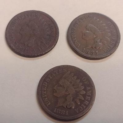 Set of Three 1880's Era U. S. Mint Indian Head Penny Circulated (76)
