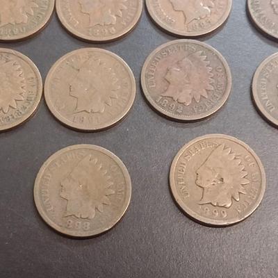 Set of Fourteen 1890's Era U. S. Mint Indian Head Penny Circulated (77)