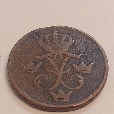 1738 Swedish 1 Ore Copper Coin (80)