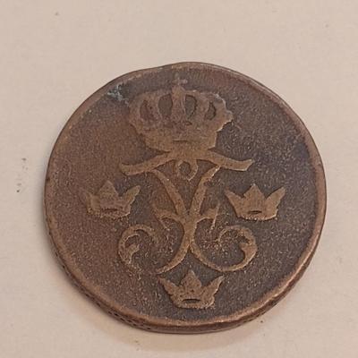 1738 Swedish 1 Ore Copper Coin (80)