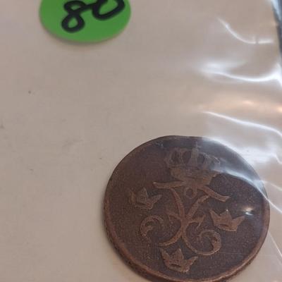 1738 Swedish 1 Ore Copper Coin (80)