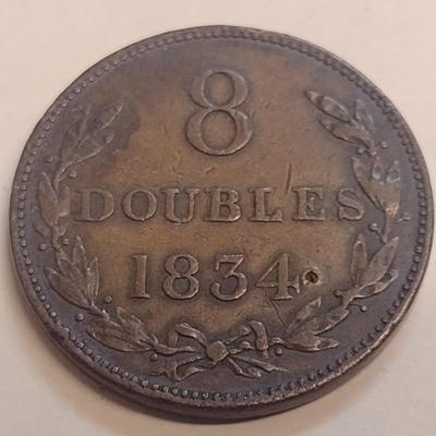 1834 Guernesey Channel Islands 8 Doubles Bronze Coin (82)