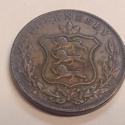 1834 Guernesey Channel Islands 8 Doubles Bronze Coin (82)