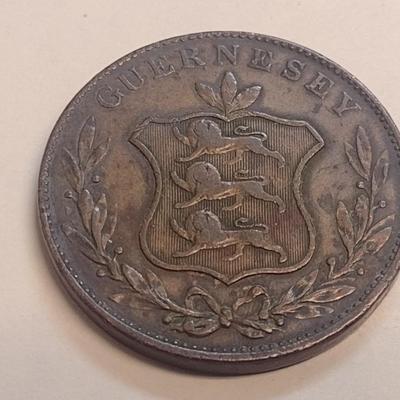 1834 Guernesey Channel Islands 8 Doubles Bronze Coin (82)